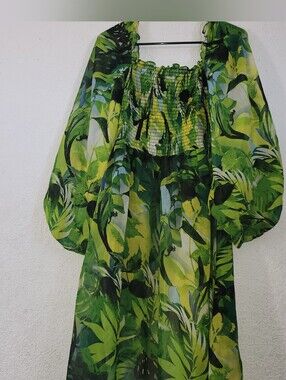 Live 4 Truth Green Tropical Smocked Puff-Sleeve Tunic